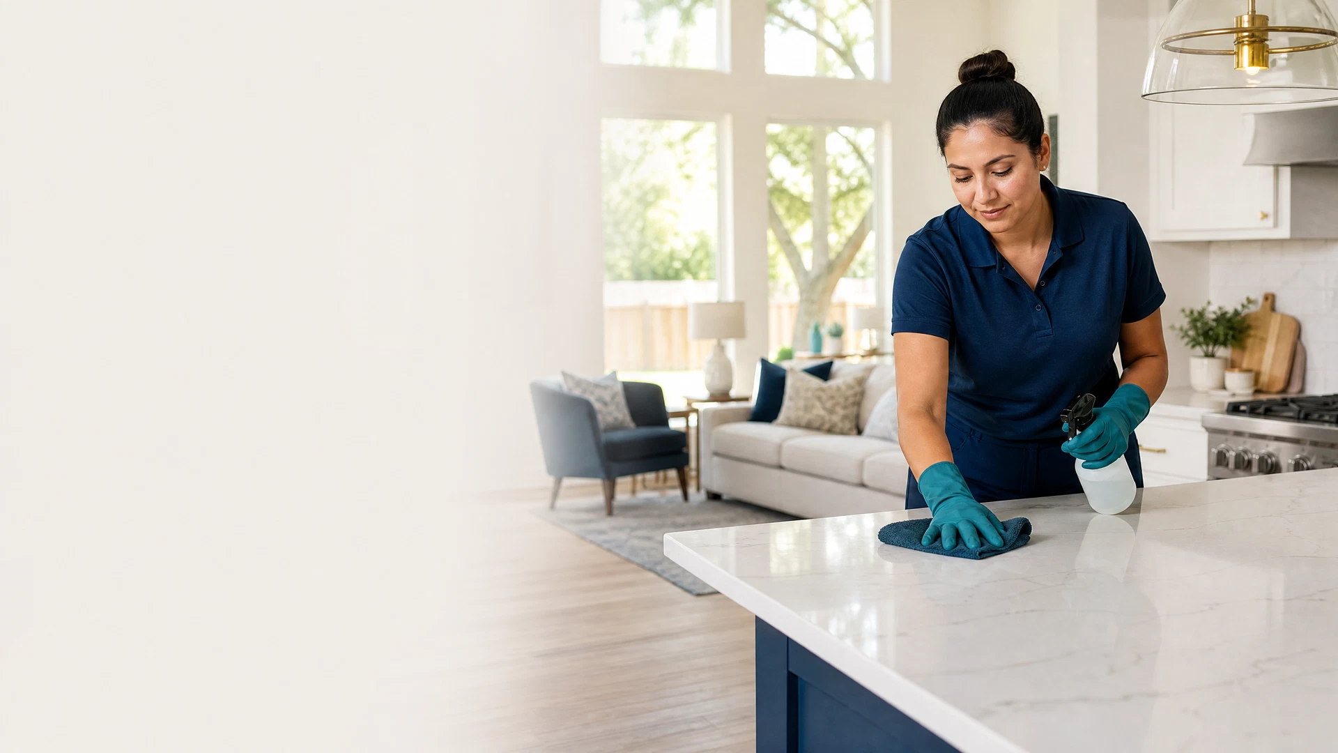 Professional cleaner maintaining a bright home in San Antonio