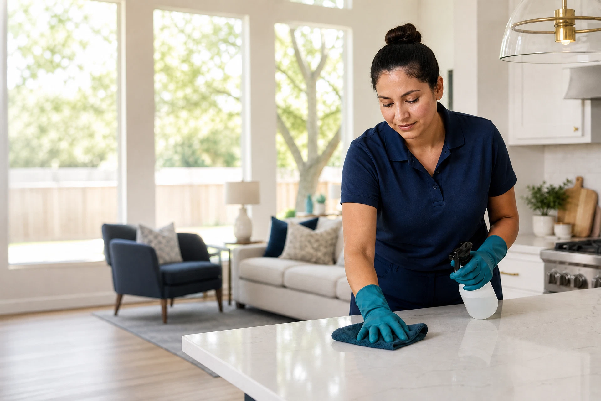 Clean and prepared residential kitchen for a move-in cleaning service.